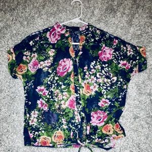 Navy Floral Tye Down Top